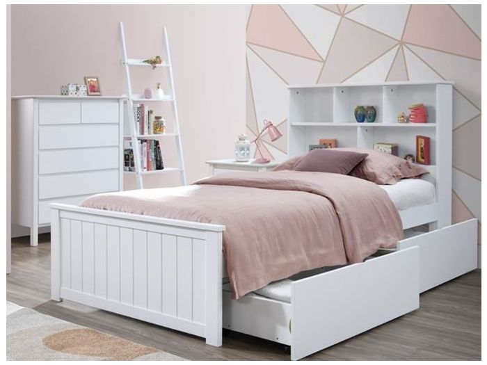 Myer White King Single Bed with Storage Hardwood Frame