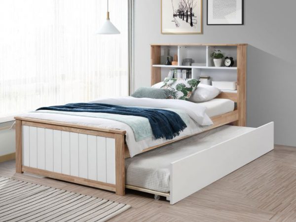 Myer Grey King Single Bed with Storage | Hardwood Frame